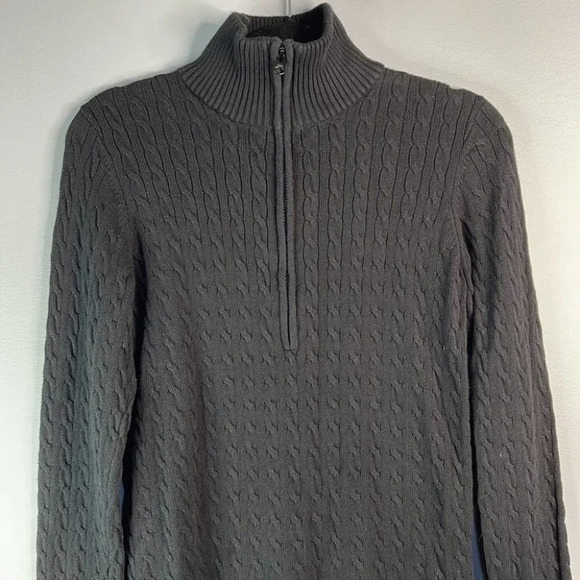 VINTAGE Polo Jeans Company Black Cable Knit Zip Sweater Long Sleeve Preppy M - Picture 3 of 10